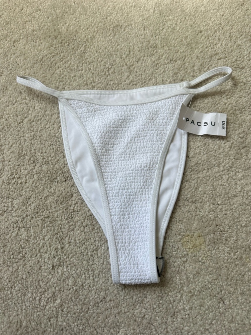 PacSun LA Hearts White Textured Crinkle High-Cut String Bikini Bottom NWT Small